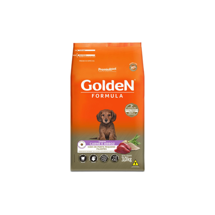 Golden Formula Cães Filhotes Porte Pequeno Carne 3 kg