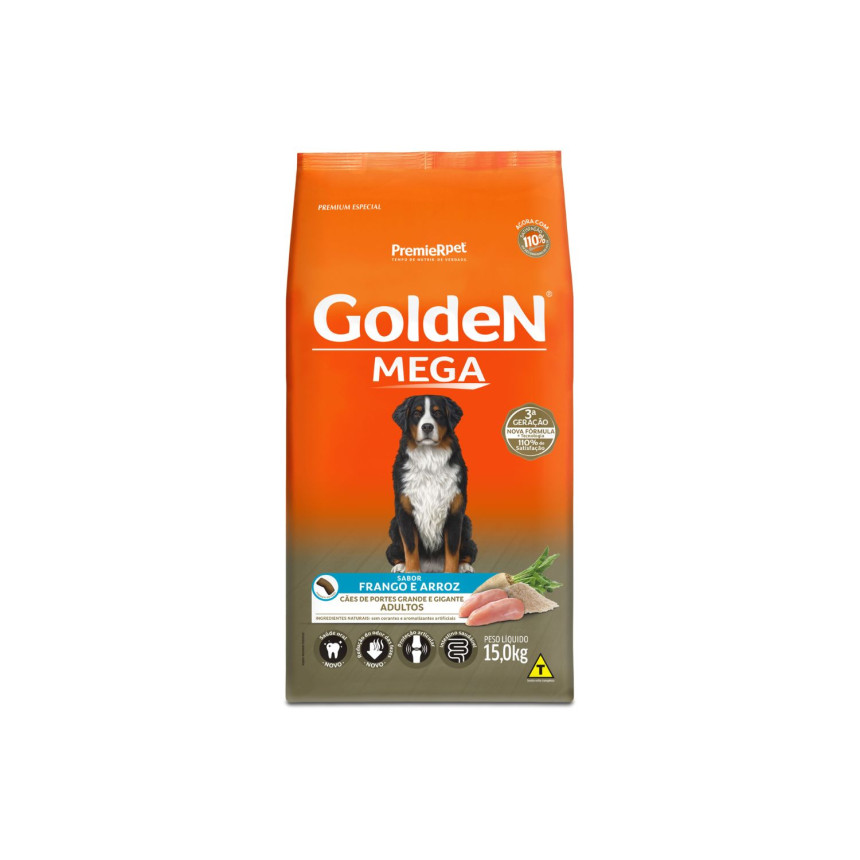Golden Mega Cães Adultos Porte Grande e Gigante Frango 15 kg