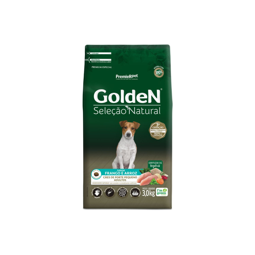 Golden Seleção Natural Cães Adultos Porte Pequeno Frango e Arroz 3 kg