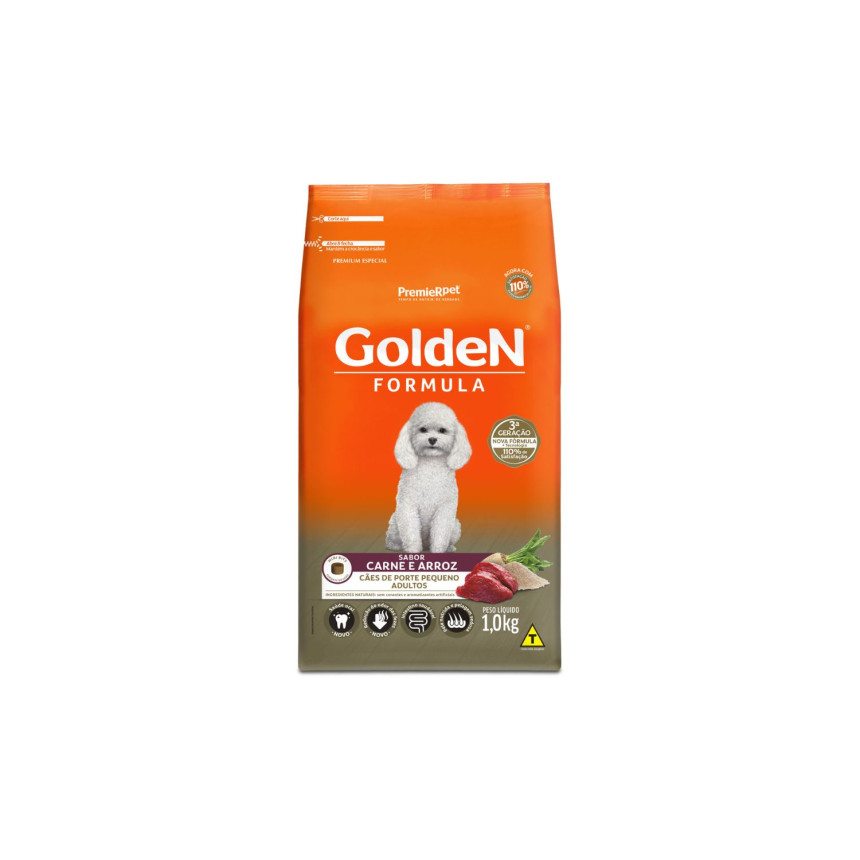 Golden Formula Cães Adultos Porte Pequeno Carne e Arroz 1 kg