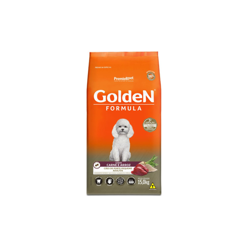 Golden Formula Cães Adultos Porte Pequeno Carne e Arroz 15 kg