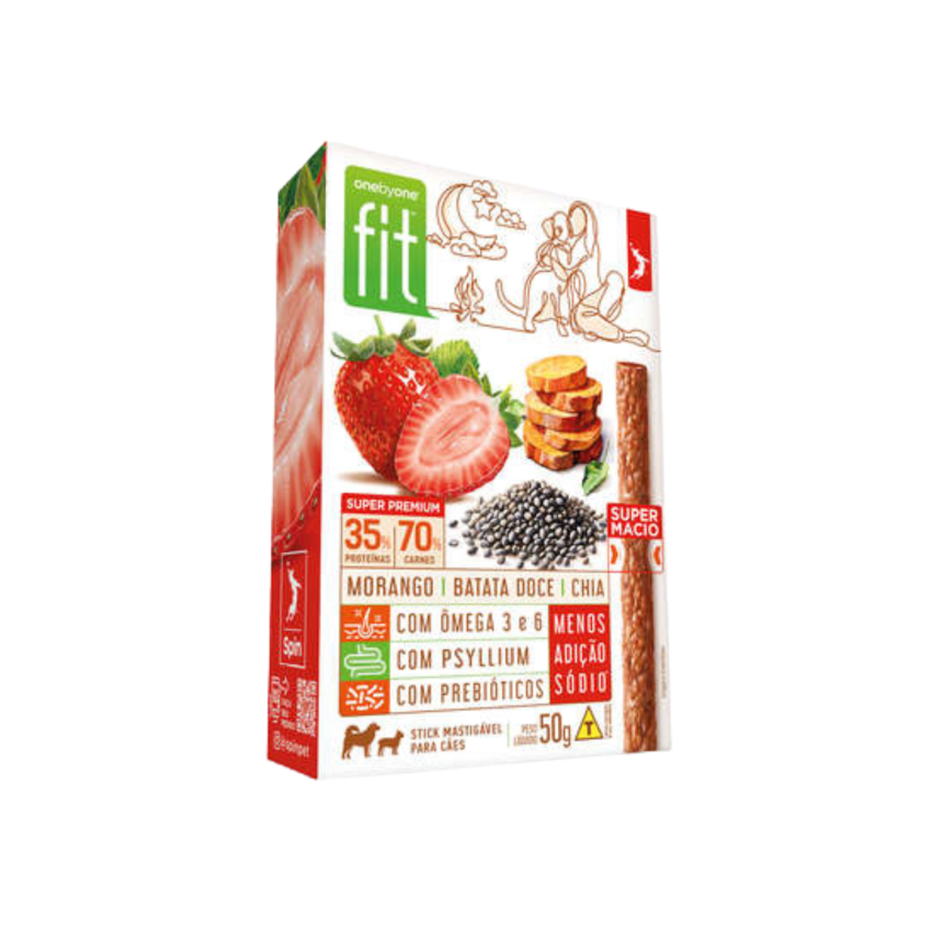 Petisco Spin Fit Stick Petisco Cães Morango, Batata Doce e Chia 50g