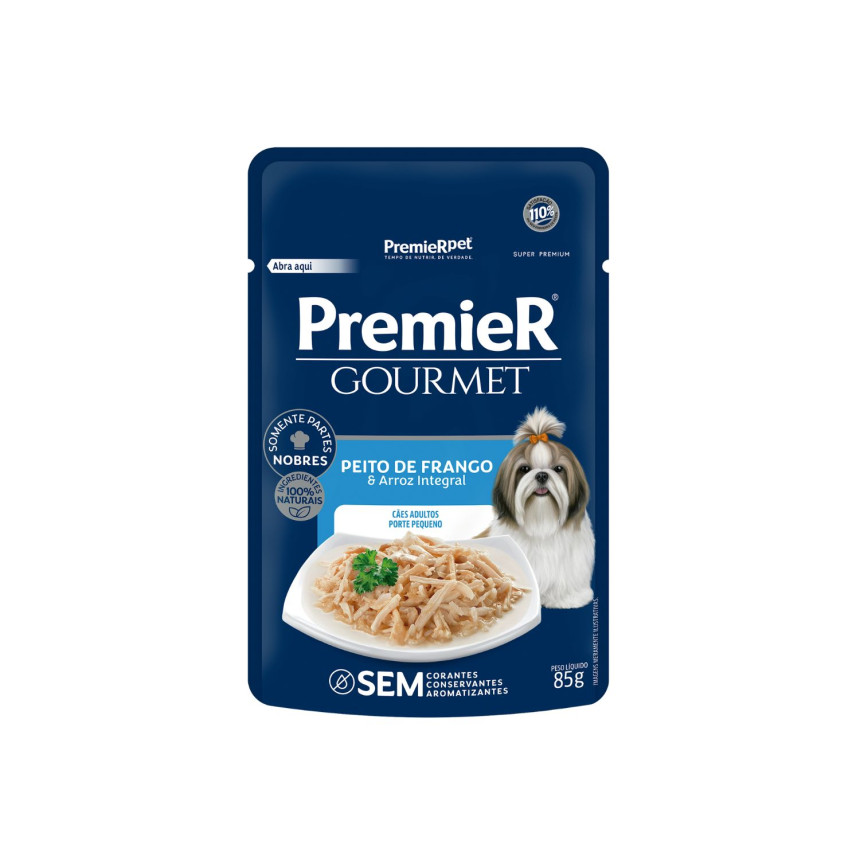 Sachê Premier Gourmet Cães Adultos Porte Pequeno Peito de Frango e Arroz Integral 85 g