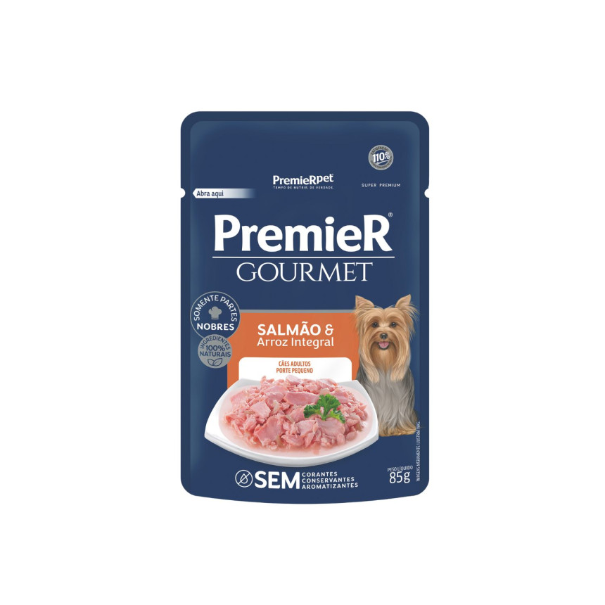 Sachê Premier Gourmet Cães Adultos Porte Pequeno Salmão e Arroz Integral 85 g