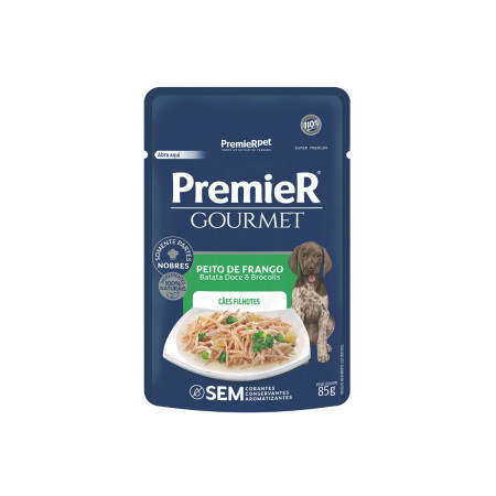 Sachê Premier Gourmet Cães Filhotes Peito de Frango, Batata Doce e Brócolis 85 g