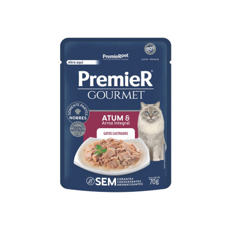 Sachê Premier Gourmet Gatos Castrados Atum e Arroz Integral 70 g