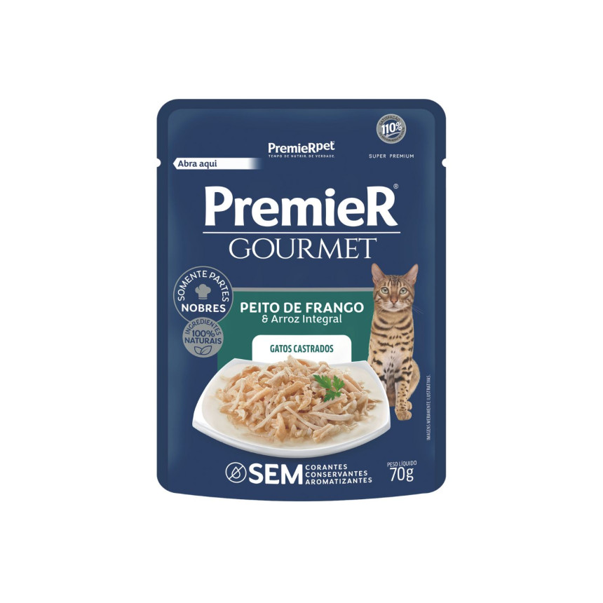 Sachê Premier Gourmet Gatos Castrados Peito de Frango e Arroz Integral 70 g
