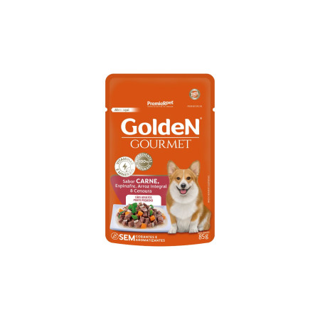 Sachê Golden Gourmet Cães Adultos Porte Pequeno Carne, Espinafre, Arroz Integral e Cenoura 85 g
