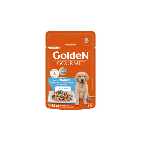 Sachê Golden Gourmet Cães Filhotes Frango, Espinafre, Arroz Integral e Cenoura 85 g