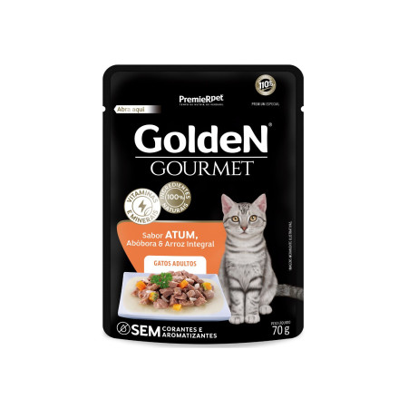 Sachê Golden Gourmet Gatos Adultos Atum, Abóbora e Arroz Integral 70 g