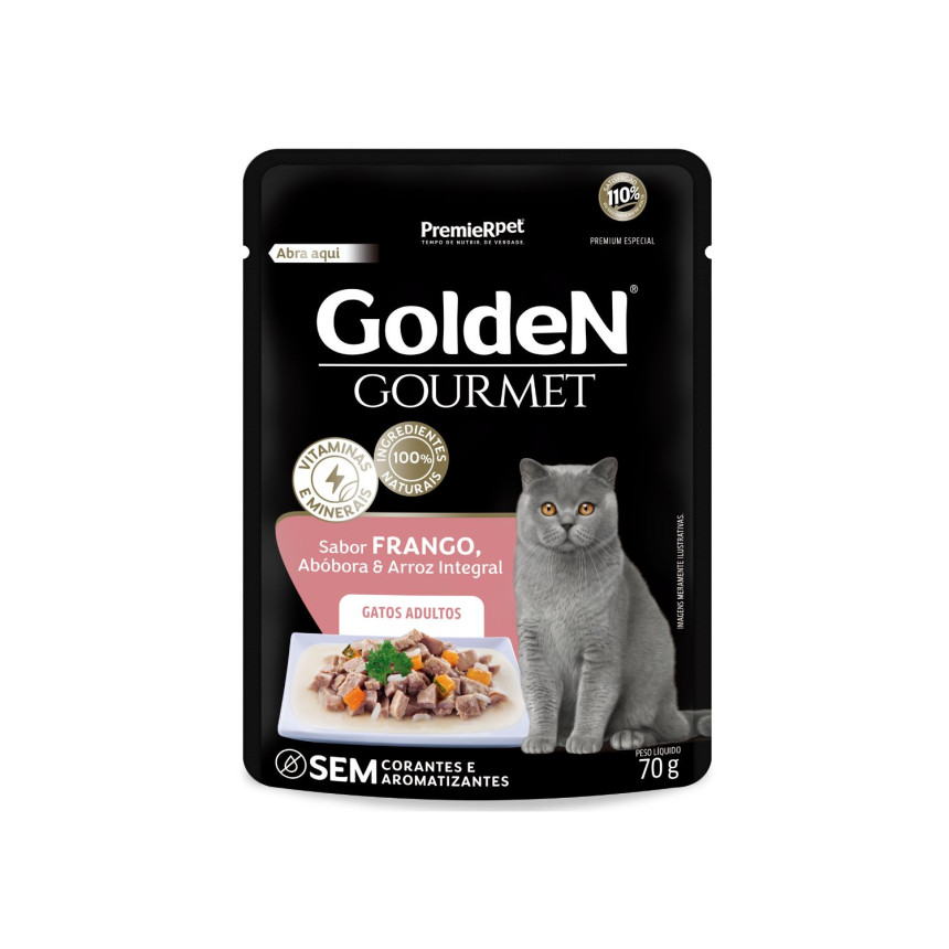 Sachê Golden Gourmet Gatos Adultos Frango, Abóbora e Arroz Integral 70 g