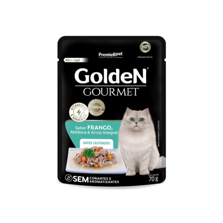 Sachê Golden Gourmet Gatos Castrados Frango, Abóbora e Arroz Integral 70 g