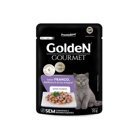 Sachê Golden Gourmet Gatos Filhotes Frango, Abóbora e Arroz Integral 70 g