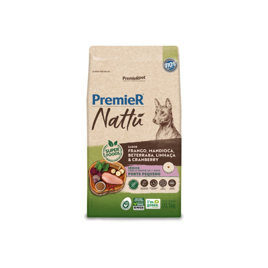 Premier Nattu Cães Sênior Porte Pequeno Frango, Mandioca, Beterraba, Linhaça e Cranberry 10,1 kg