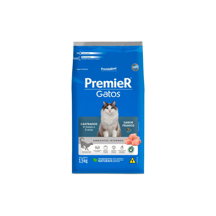 Premier Gatos Castrados 6 Meses a 6 Anos Frango 1,5 kg