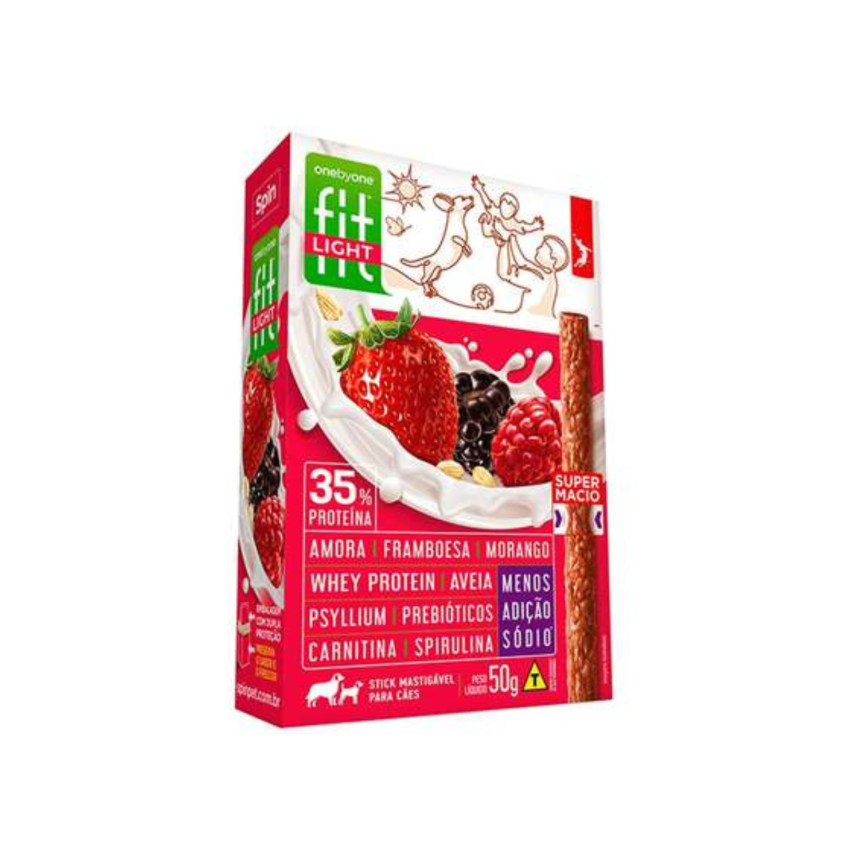 Petisco Spin Fit Stick Light Petisco Cães Amora, Framboesa e Morango 50g
