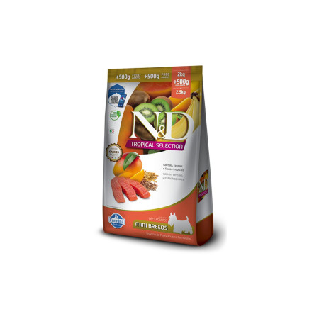 N&D Tropical Selection Cães Adultos Mini Breeds Salmão Cereais e Frutas Tropicais 2,5 kg