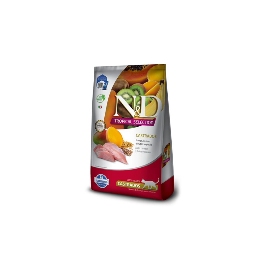 N&D Tropical Selection Gatos Castrados Frango, Cereais e Frutas Tropicais 1,5 kg