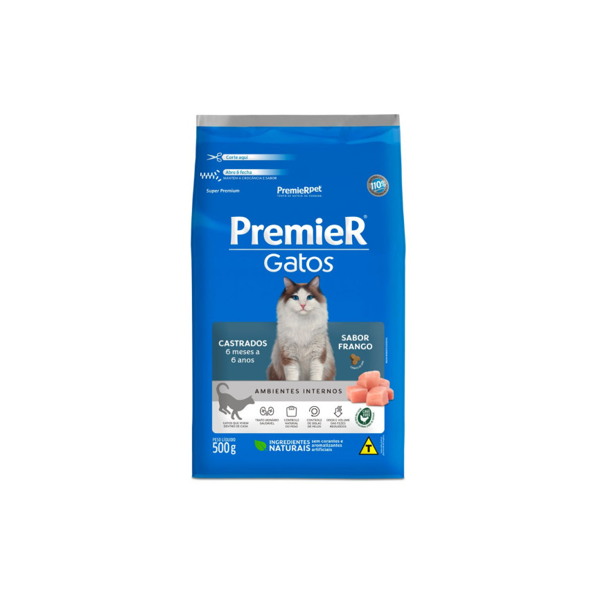 Premier Gatos Castrados 6 Meses a 6 Anos Frango 500 g