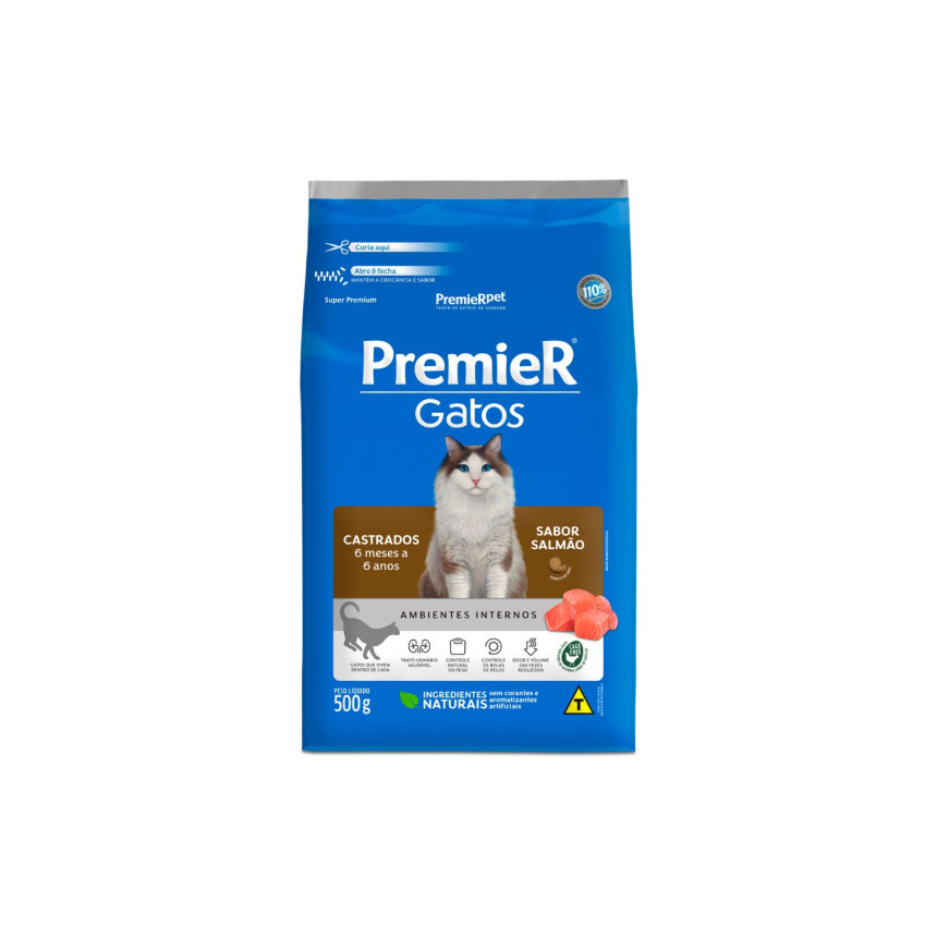 Premier Gatos Castrados 6 Meses a 6 Anos Salmão 500 g