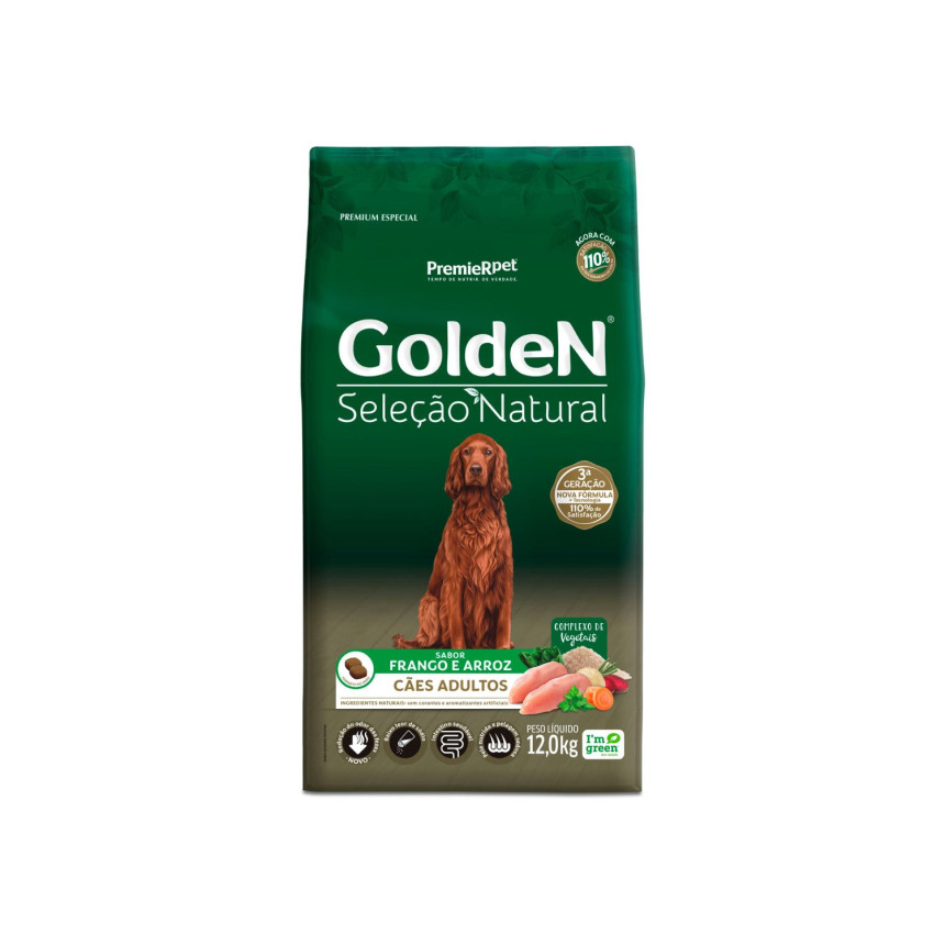 Golden Seleção Natural Cães Adultos Frango e Arroz 12 kg