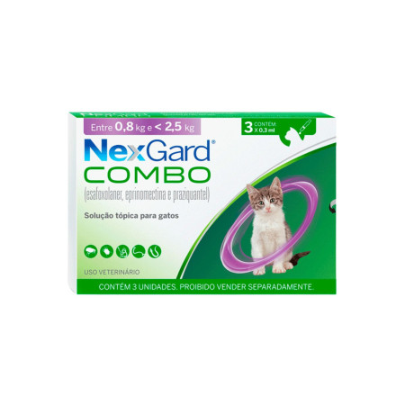 Nexgard para Gatos de 0,8 a 2,5 kg 0,3 ml- 3 bisnagas
