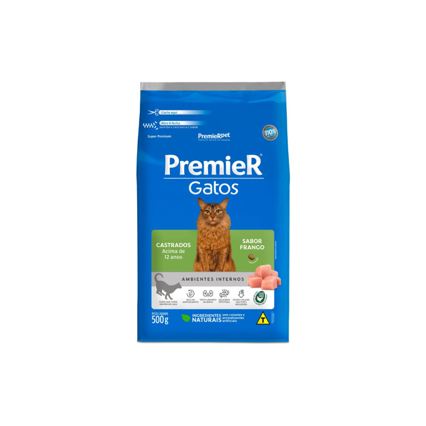 Premier Gatos Castrados Acima de 12 Anos Frango 500 g