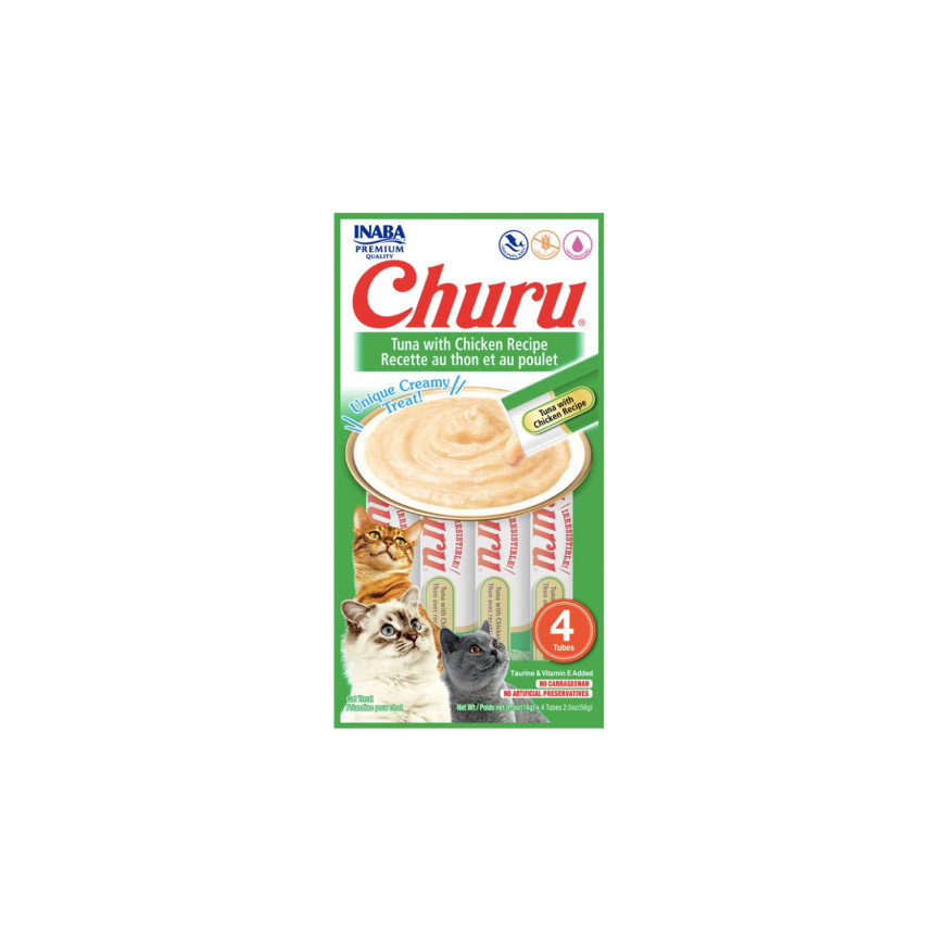 Petisco para Gato Inaba Churu Purê de Atum com Frango 14 g - 4 unidades