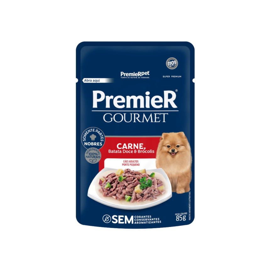Sachê Premier Gourmet Cães Adultos Porte Pequeno Carne, Batata Doce e Brócolis 85 g