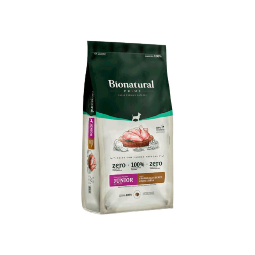 Bionatural Prime Cães Filhotes Raças Pequenas Frango, Blueberry, Coco e Aveia 1 kg