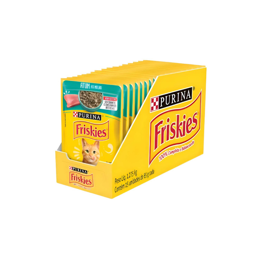 Sachê Friskies Gatos Adultos Atum ao Molho 85 g - caixa c/ 15 unidades