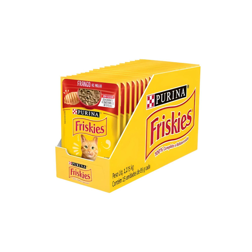 Sachê Friskies Gatos Adultos Frango ao Molho 85 g - caixa c/ 15 unidades