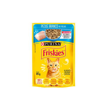 Sachê Friskies Gatos Adultos Peixe Branco ao Molho 85 g - caixa c/ 15 unidades