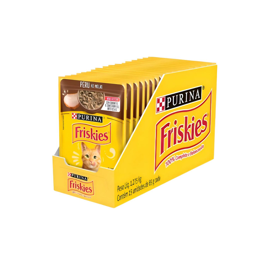 Sachê Friskies Gatos Adultos Peru ao Molho 85 g - caixa c/ 15 unidades