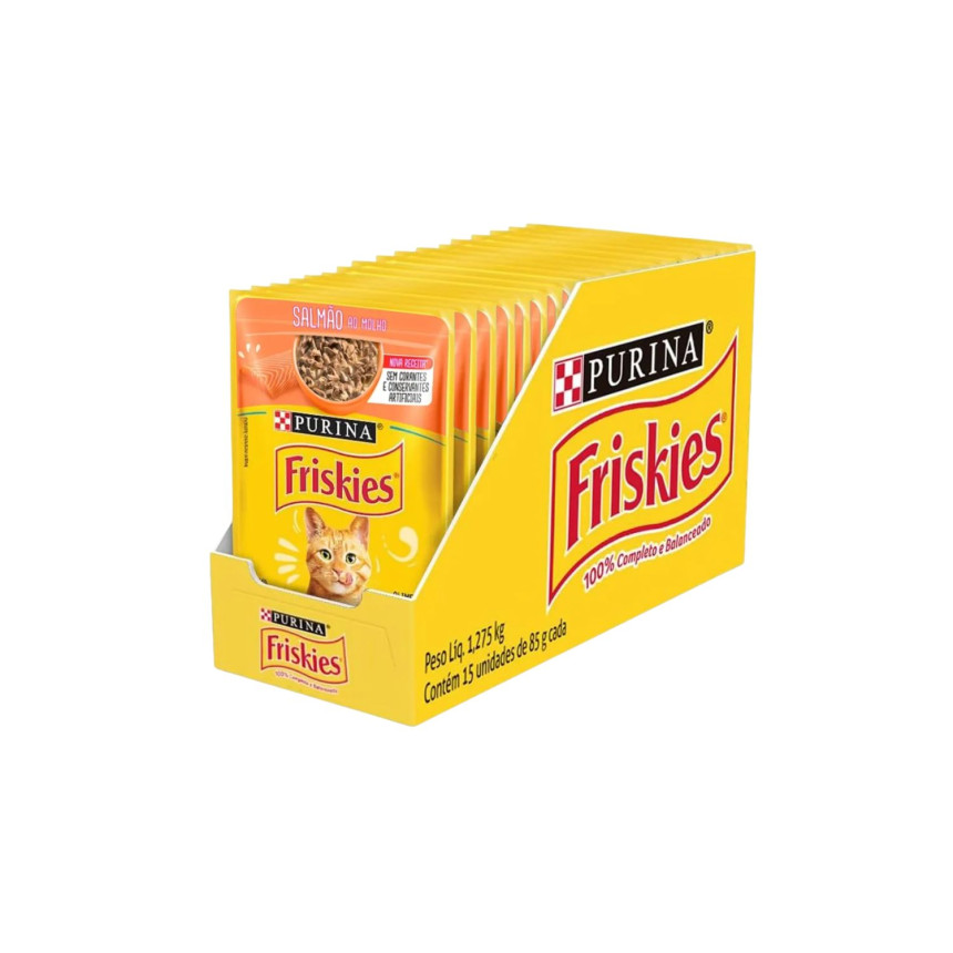 Sachê Friskies Gatos Adultos Salmão ao Molho 85 g - caixa c/ 15 unidades