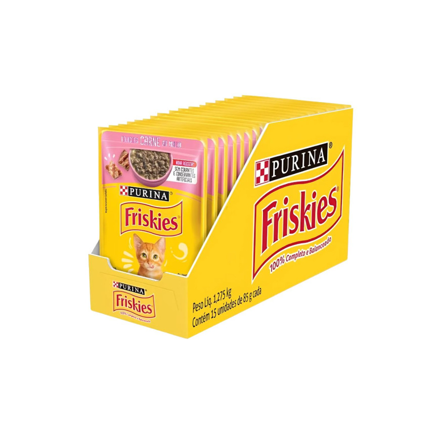 Sachê Friskies Gatos Filhotes Carne ao Molho 85 g - caixa c/ 15 unidades