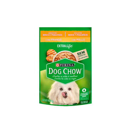 Sachê Dog Chow Cães Adultos Mini e Pequeno Frango 100 g - caixa c/ 15 unidades
