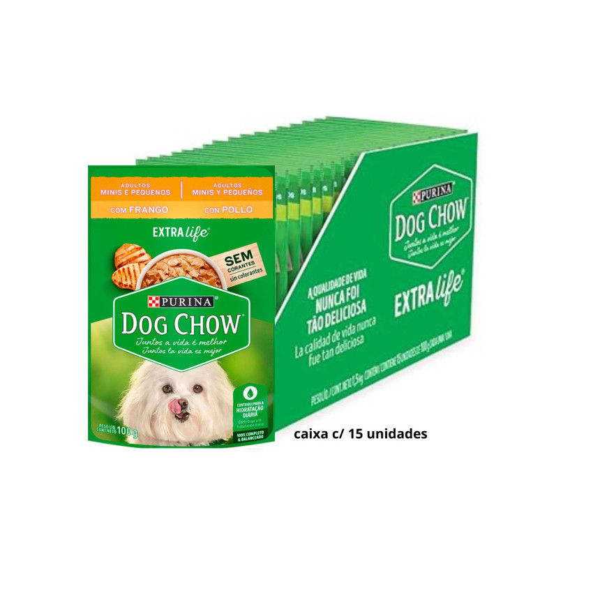 Sachê Dog Chow Cães Adultos Mini e Pequeno Frango 100 g - caixa c/ 15 unidades