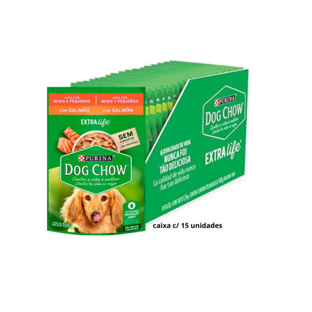 Sachê Dog Chow Cães Adultos Mini e Pequeno Salmão 100 g - caixa c/ 15 unidades