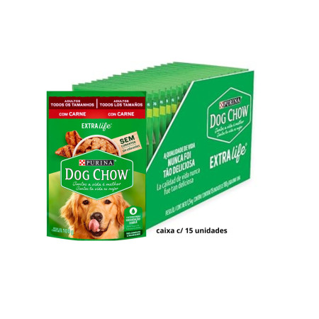 Sachê Dog Chow Cães Adultos Todos os Tamanhos Carne 100 g - caixa c/15 unidades