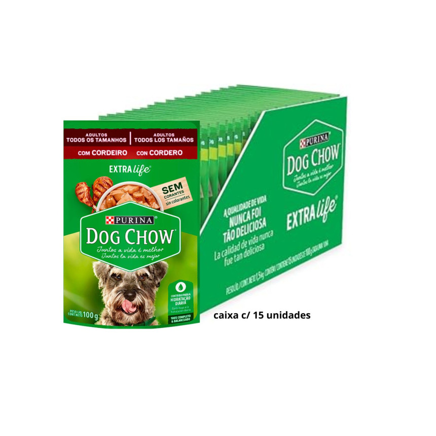 Sachê Dog Chow Cães Adultos Todos os Tamanhos Cordeiro 100 g - caixa c/ 15 unidades