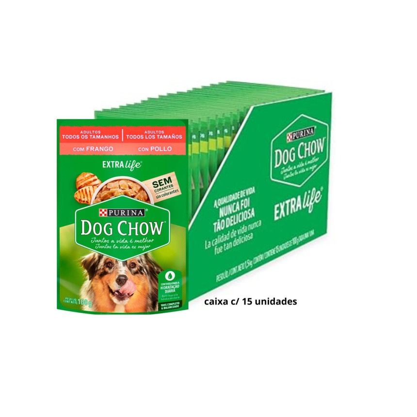 Sachê Dog Chow Cães Adultos Todos os Tamanhos Frango 100 g - caixa c/ 15 unidades