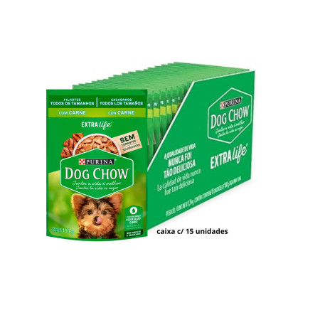 Sachê Dog Chow Cães Filhotes Todos os Tamanhos Carne 100 g - caixa c/ 15 unidades