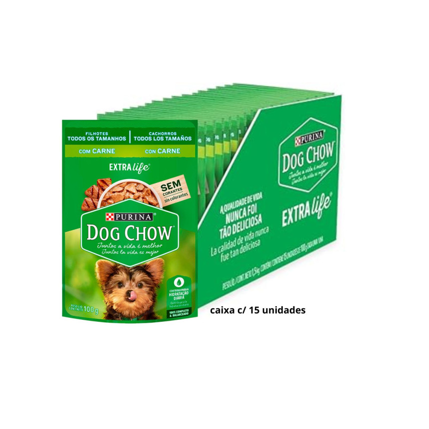 Sachê Dog Chow Cães Filhotes Todos os Tamanhos Carne 100 g - caixa c/ 15 unidades
