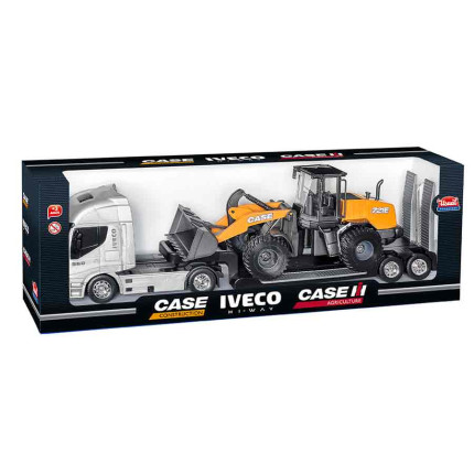 Caminhão de Plataforma Iveco e Pá Carregadeira 721E Case (Brinquedo)