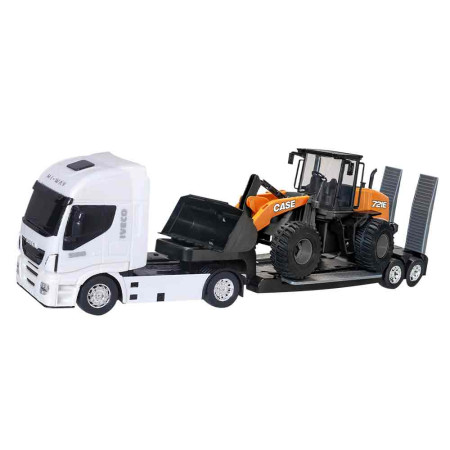 Caminhão de Plataforma Iveco e Pá Carregadeira 721E Case (Brinquedo)