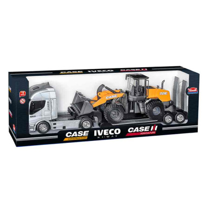 Caminhão de Plataforma Iveco e Pá Carregadeira 721E Case (Brinquedo)