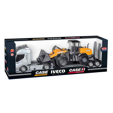 Caminhão de Plataforma Iveco e Pá Carregadeira 721E Case (Brinquedo)