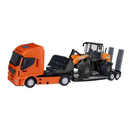 Caminhão de Plataforma Iveco e Pá Carregadeira 721E Case (Brinquedo)