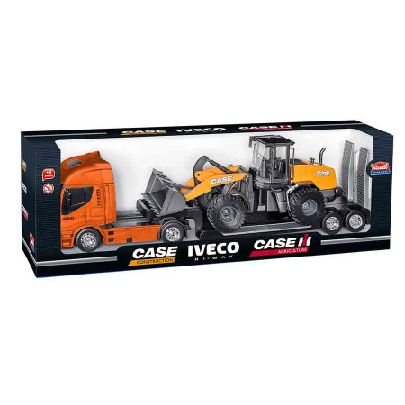 Caminhão de Plataforma Iveco e Pá Carregadeira 721E Case (Brinquedo)